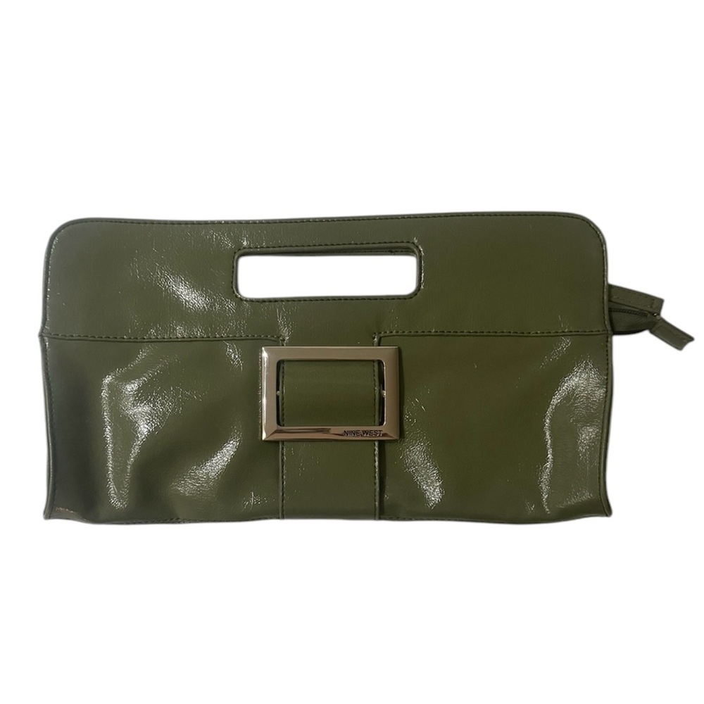 Nine West Envelope Style Zip Top Clutch Military Olive Green